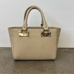 Structured Cream Leather Satchel with Gold Hardware